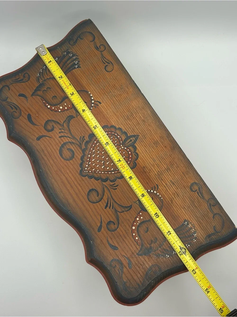 Vtg Tole Painted Wooden Trunk Box Folk Art Floral Heart Cottagecore Primitive